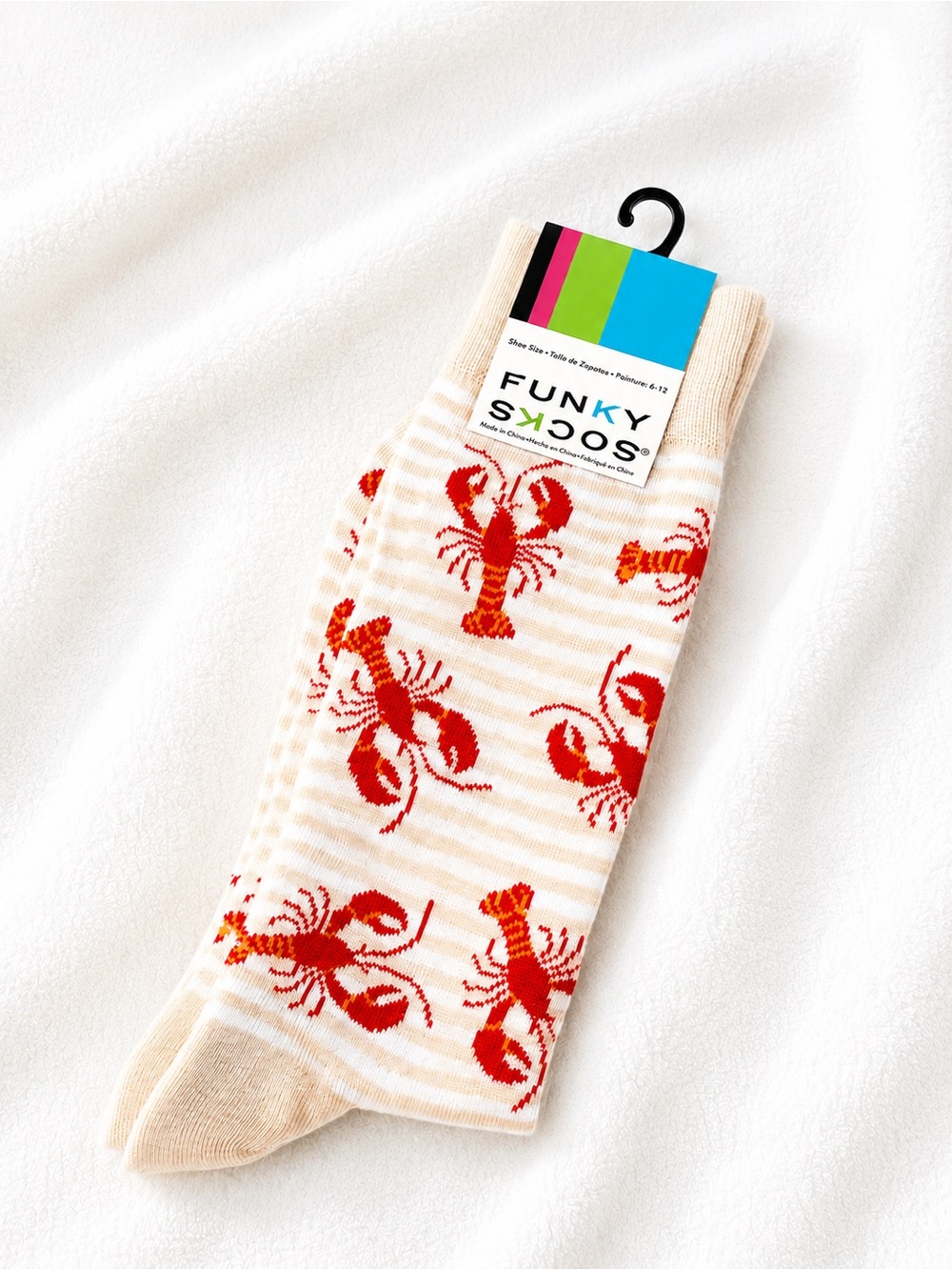 Funky Socks Lobster Print Crew Socks NWT Nautical Coastal Novelty - Picture 1 of 4